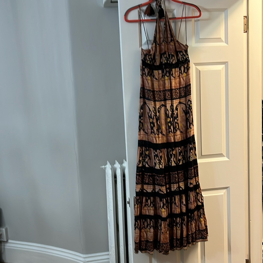 Free People maxi dress backless halter with black eyelet lace